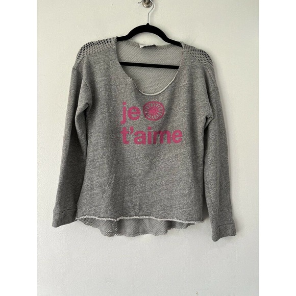 Soulcycle Je T’aime Grey Pullover Knit Long Sleeve Mesh Workout Sweatshirt Large - Picture 4 of 6